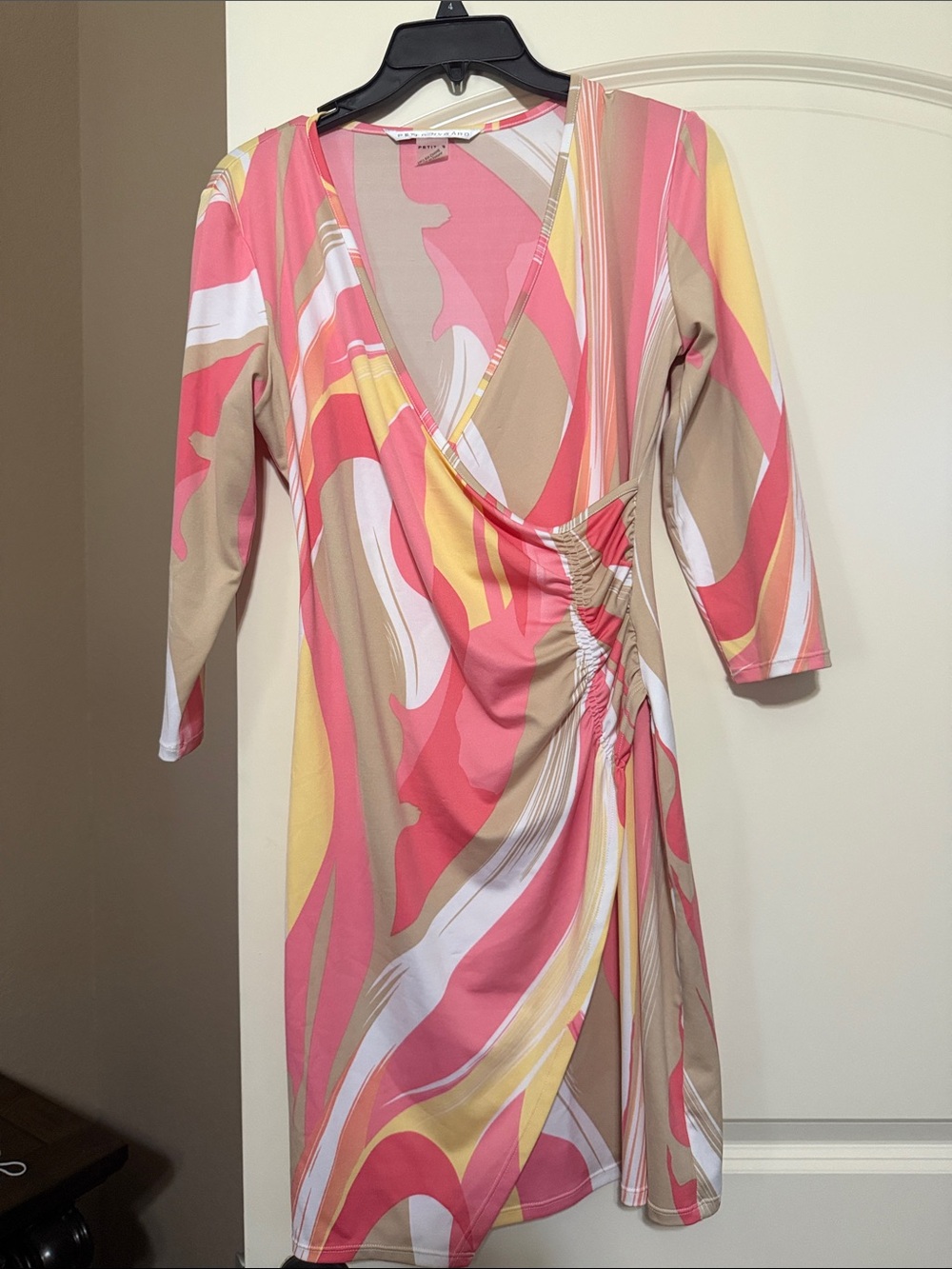 Peter Nygard Pink, Beige & Yellow Wrap-Style Long Sleeve Dress